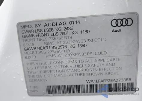2014 Audi Q5 2.0T Premium из США, поврежденный, VIN WA1LFAFP2EA073355